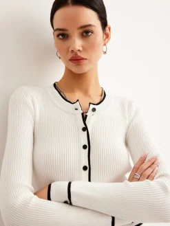 Best Contrast Binding Ribbed Button Cardigan Cardigans|Sweaters & Cardigans