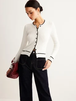 Best Contrast Binding Ribbed Button Cardigan Cardigans|Sweaters & Cardigans