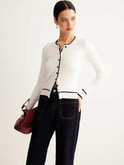 Best Contrast Binding Ribbed Button Cardigan Cardigans|Sweaters & Cardigans