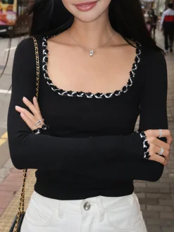 New Contrast Binding Ribbed T-Shirt T-shirts|Tops