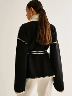 Discount Contrast Binding Split Cardigan With Belt Cardigans|Sweaters & Cardigans