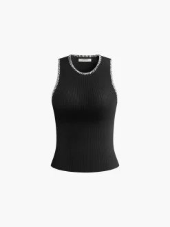 New Contrast Binding Sweater Vest Vests|Knitwear