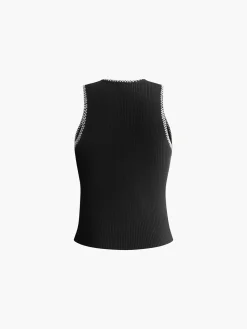 New Contrast Binding Sweater Vest Vests|Knitwear