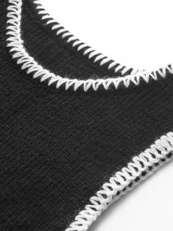 New Contrast Binding Sweater Vest Vests|Knitwear