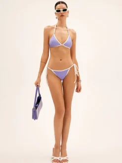 Clearance Contrast Binding Tie Side Bikini Set Swimwear|Tops