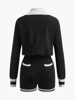 Online Contrast Binding V-Neck Knit Jumpsuits Black Dresses|Jumpsuits & Rompers