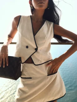 Sale Contrast Binding V-Neck Sleeveless Shorts Set Shorts Sets|Shorts