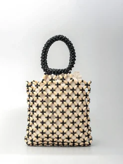 New Contrast Binding Wood-Bead Woven Handbag Bags|Accessories