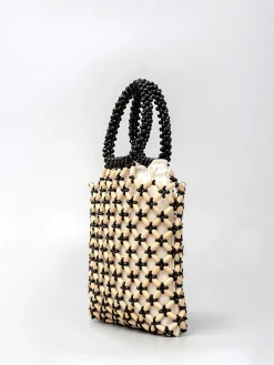 New Contrast Binding Wood-Bead Woven Handbag Bags|Accessories