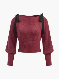 Sale Contrast Bow Cinched Waist Sweater Knitwear|Tops