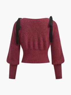Sale Contrast Bow Cinched Waist Sweater Knitwear|Tops