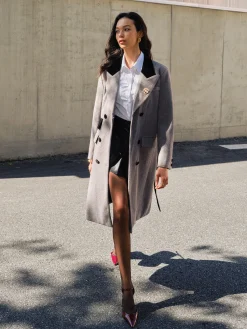 Contrast Collar Belted Tweed Coat Outerwear|Coats