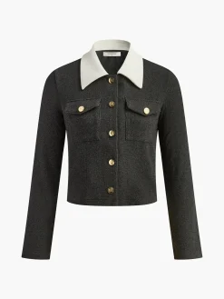 Best Contrast Collar Breasted Petite Blazer Outerwear|Blazers