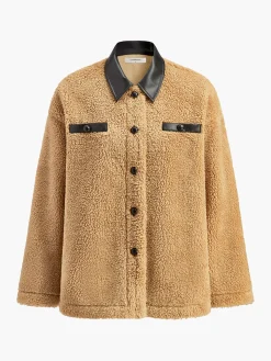 New Contrast Collar Button Fleece Jacket Outerwear|Jackets