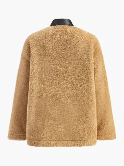 New Contrast Collar Button Fleece Jacket Outerwear|Jackets