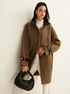 Clearance Contrast Collar Button Wool Coat Outerwear|Coats