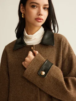 Clearance Contrast Collar Button Wool Coat Outerwear|Coats