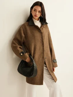 Clearance Contrast Collar Button Wool Coat Outerwear|Coats