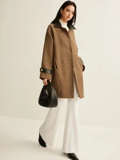 Clearance Contrast Collar Button Wool Coat Outerwear|Coats