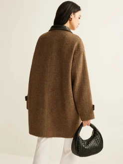 Clearance Contrast Collar Button Wool Coat Outerwear|Coats