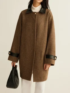 Clearance Contrast Collar Button Wool Coat Outerwear|Coats