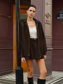 Contrast Collar Corduroy Zipper Jacket Outerwear|Jackets