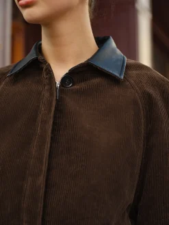 Contrast Collar Corduroy Zipper Jacket Outerwear|Jackets