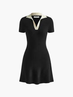 Sale Contrast Collar Flowy Sweater Short Dress Black Dresses|Sweater Dresses