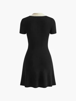 Sale Contrast Collar Flowy Sweater Short Dress Black Dresses|Sweater Dresses