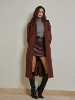 Online Contrast Collar Pleated Trench Coat Outerwear|Coats