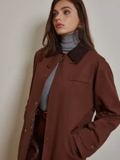Online Contrast Collar Pleated Trench Coat Outerwear|Coats