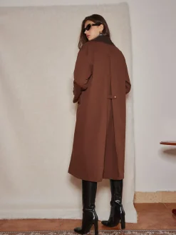 Online Contrast Collar Pleated Trench Coat Outerwear|Coats
