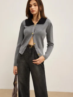 Clearance Contrast Collar Slim Button Cardigan Cardigans|Sweaters & Cardigans