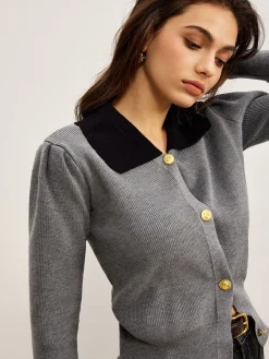 Sale Contrast Collar Slim Button Cardigan Cardigans|Sweaters & Cardigans