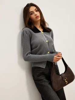 Sale Contrast Collar Slim Button Cardigan Cardigans|Sweaters & Cardigans