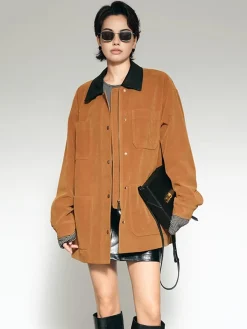 Discount Contrast Collar Suede Blazer Outerwear|Blazers