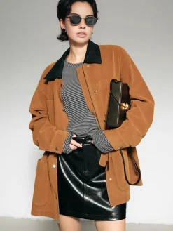 Discount Contrast Collar Suede Blazer Outerwear|Blazers