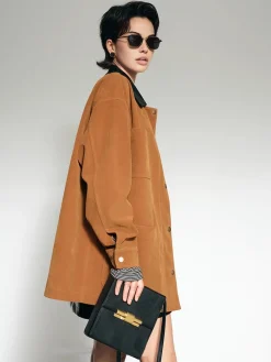 Discount Contrast Collar Suede Blazer Outerwear|Blazers