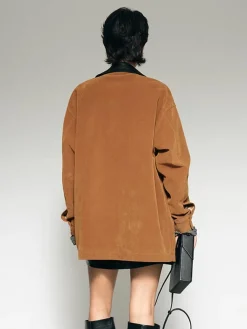 Discount Contrast Collar Suede Blazer Outerwear|Blazers