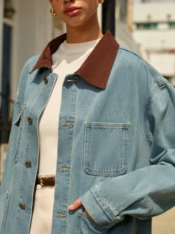 Clearance Contrast Collar Versatile Denim Jacket Outerwear|Jackets