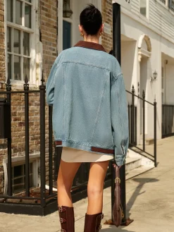 Clearance Contrast Collar Versatile Denim Jacket Outerwear|Jackets