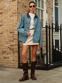 Clearance Contrast Collar Versatile Denim Jacket Outerwear|Jackets