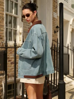 Clearance Contrast Collar Versatile Denim Jacket Outerwear|Jackets