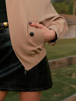 Hot Contrast Collar Zipper Jacket Outerwear|Tops