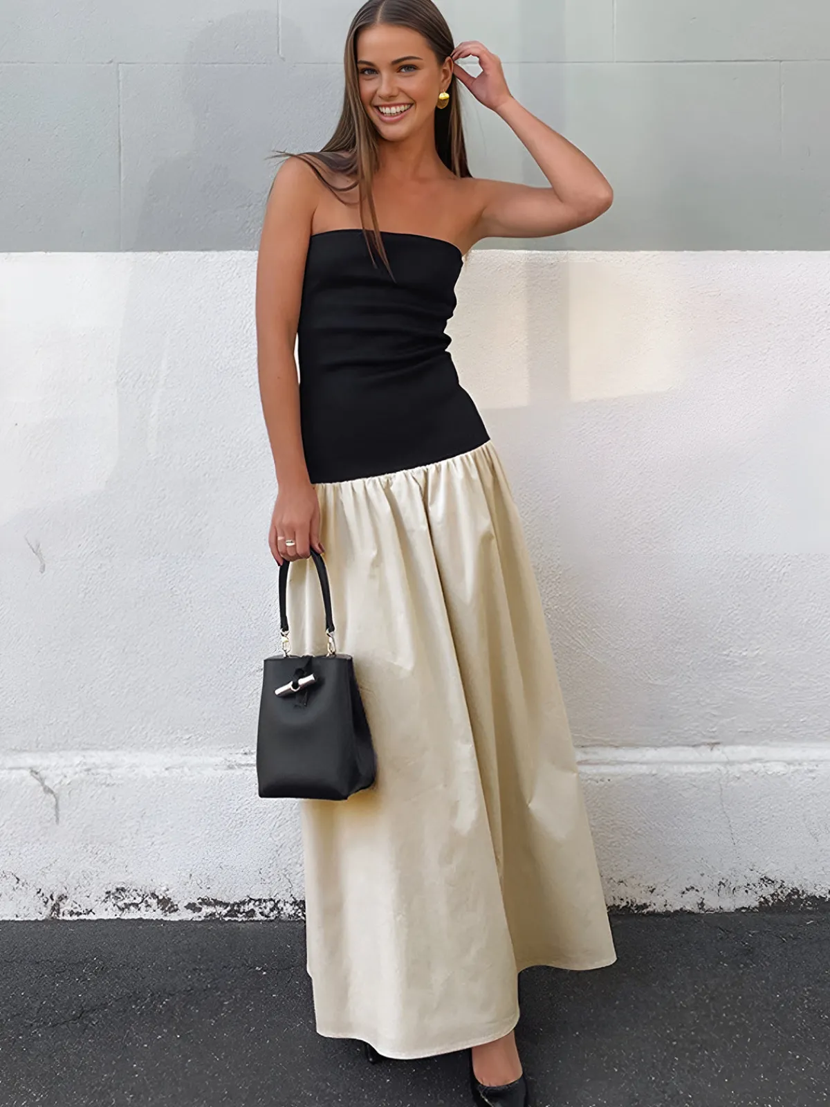 Clearance Contrast Color Tube Long Dress Casual Dresses|Work Dresses
