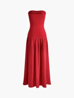 Contrast Color Tube Long Dress Casual Dresses|Work Dresses