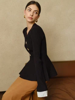 Discount Contrast Cuff Ruffle Knit Top Sweater Tops|Sweaters & Cardigans