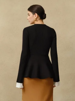 Discount Contrast Cuff Ruffle Knit Top Sweater Tops|Sweaters & Cardigans