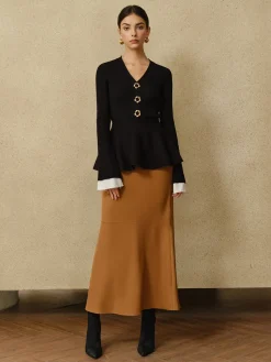Discount Contrast Cuff Ruffle Knit Top Sweater Tops|Sweaters & Cardigans