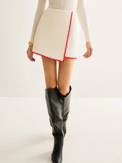 Discount Contrast Embroidered Trim Tweed Skirt Skirts|Matching Sets